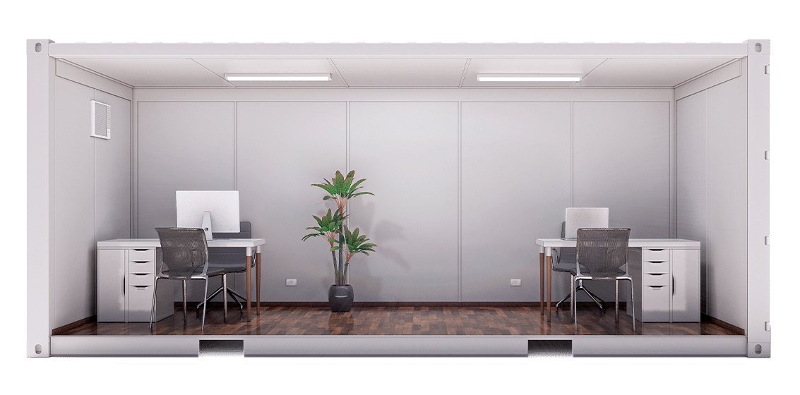 Oficina Container Forrada 20 Pies · Planta Libre — vista interior